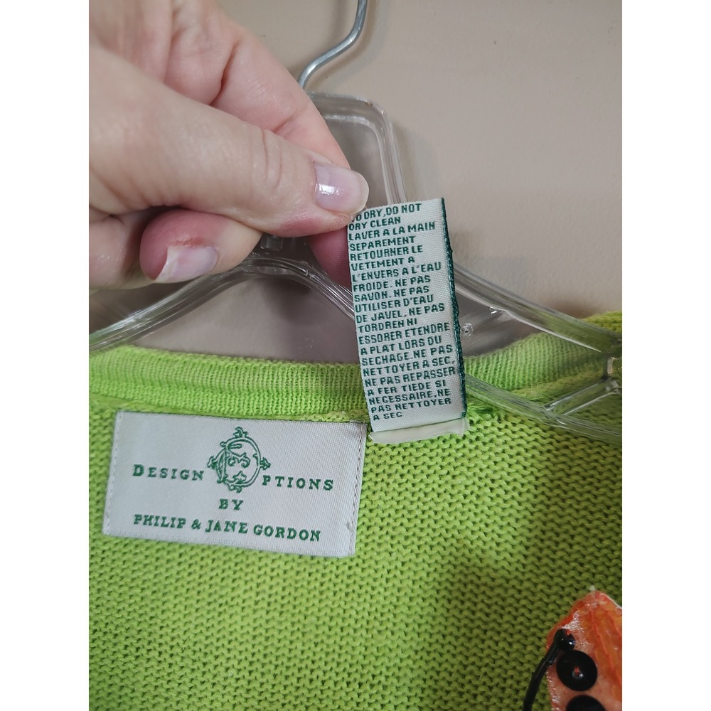 Design Options Philip Jane Gordon Lime Green Butterfly Floral Beaded Cardigan S - Picture 7 of 10